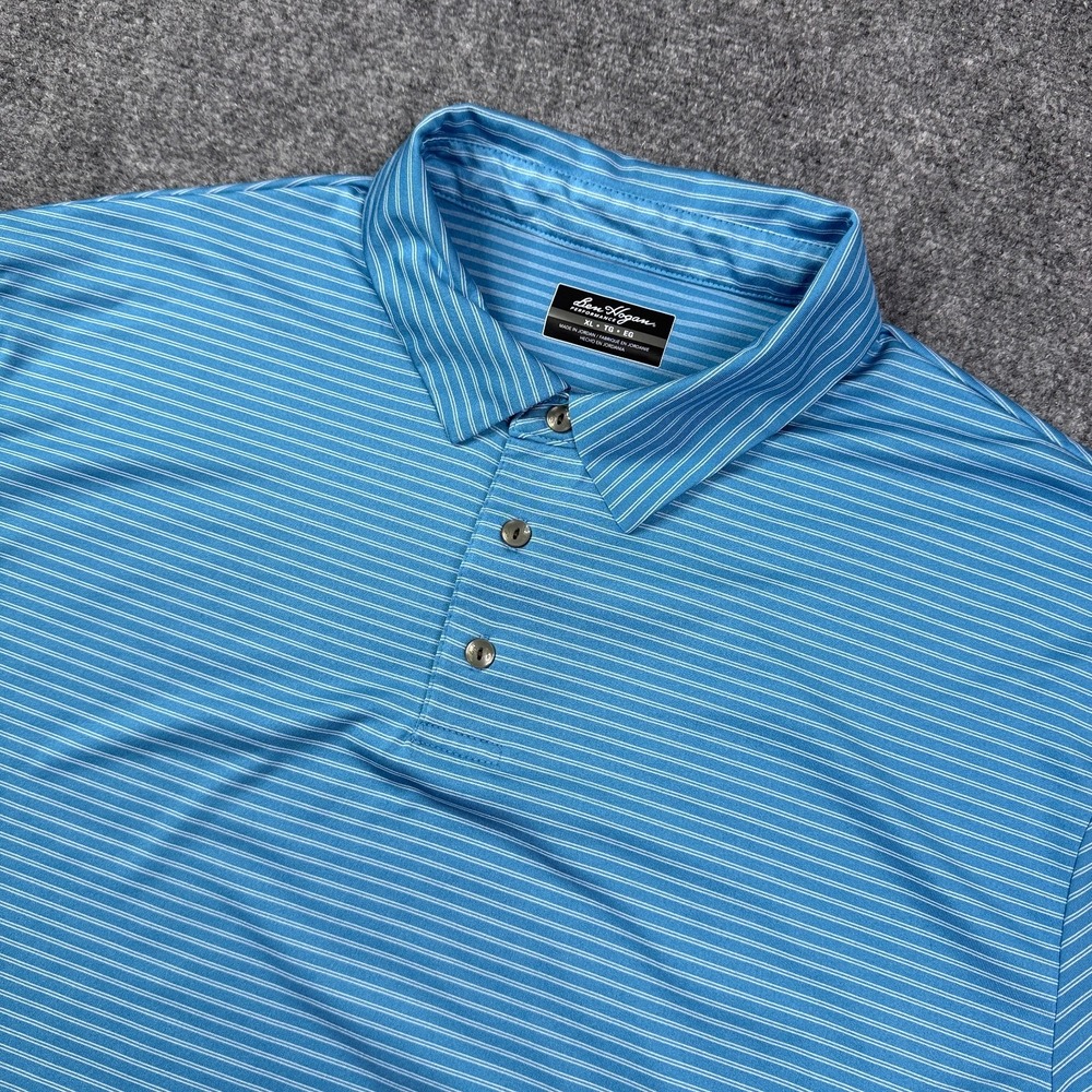 Ben Hogan Mens Performance Polo Shirt Size XL Blue Stripe Short Sleeve Golf